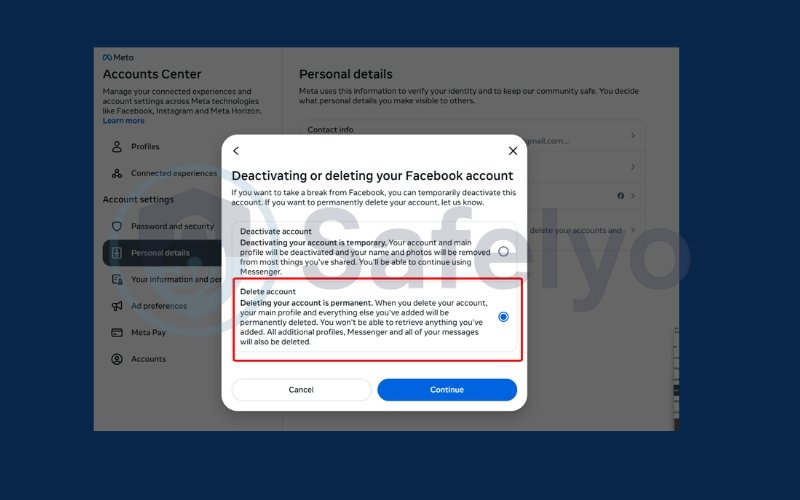 Choose Delete account