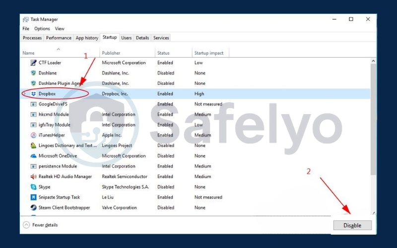 Click Disable