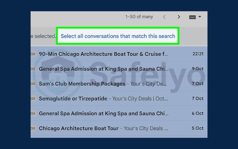 Click Select all conversations that match this search