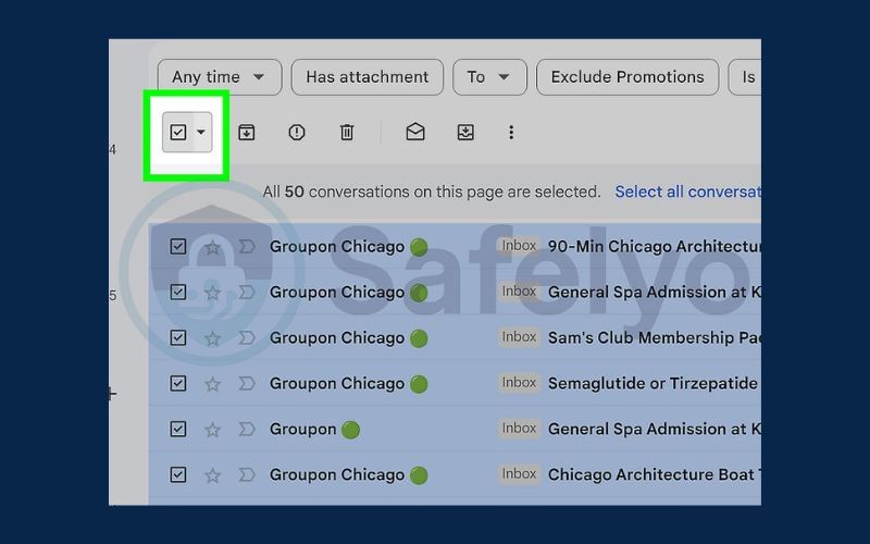 Click the checkbox to select all emails