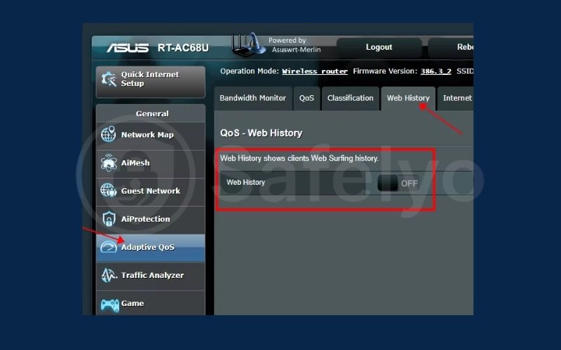 Fine Adaptive QoS then select the 'Web History' tab Fine Adaptive QoS then select the 'Web History' tab