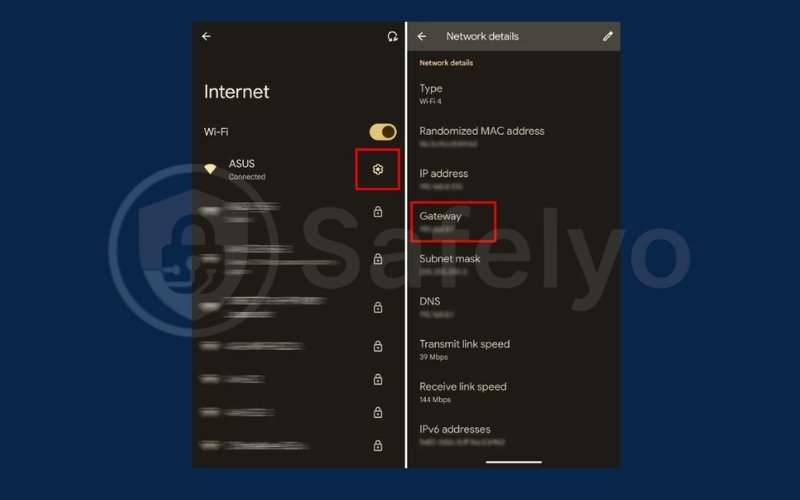In Internet, choose Setting and then choose Gateway In Internet, choose Setting and then choose Gateway