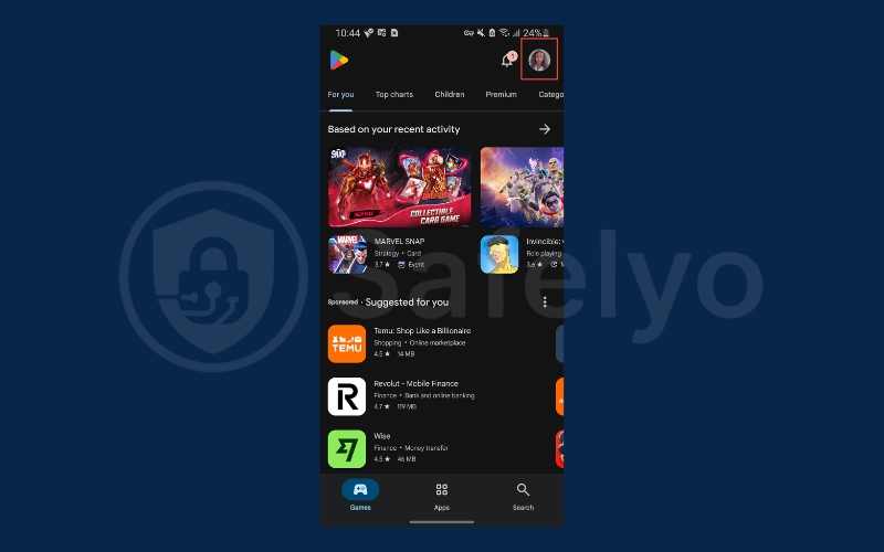 Open the Play Store app and tap your profile picture