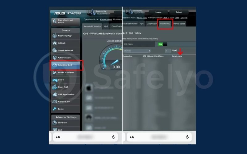 Tap Adaptive Qos, choose Web History to see the browsing history Tap Adaptive Qos, choose Web History to see the browsing history