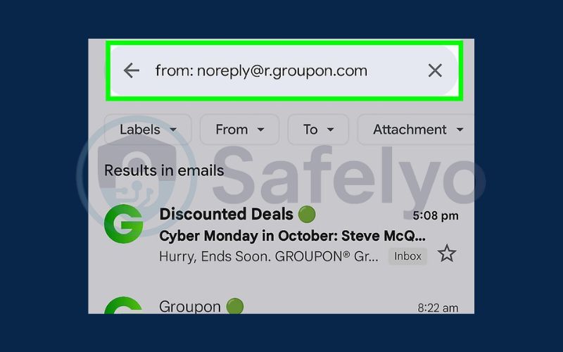 Type from:[email address] in the search field and press Enter