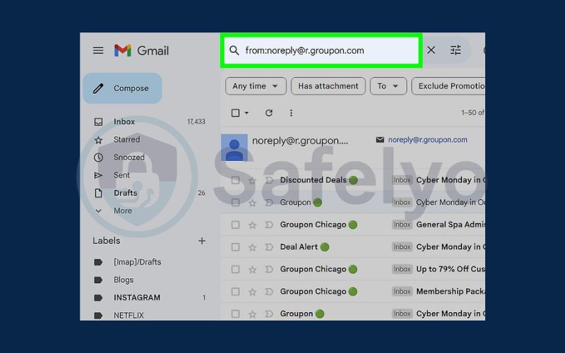 Type in the search field and press Enter