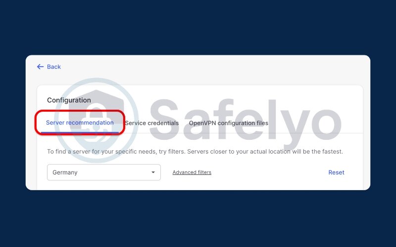 Access the Server recommendation tab