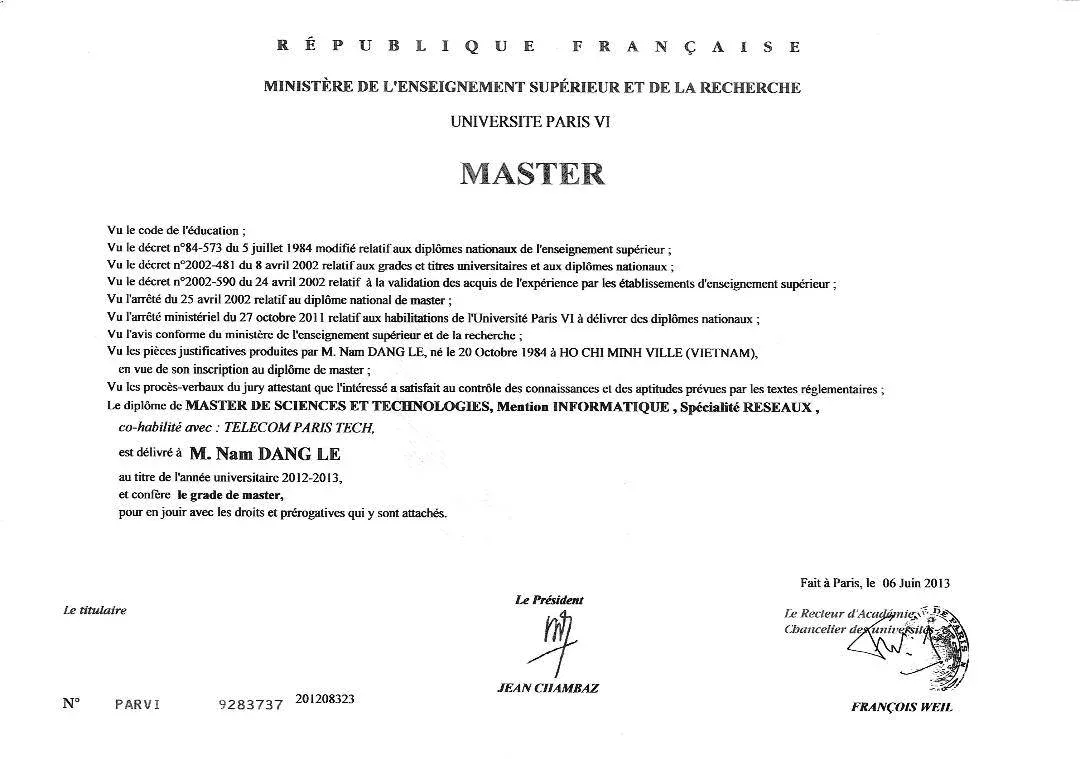 Michale Dang's Master's degree in Computer Networks