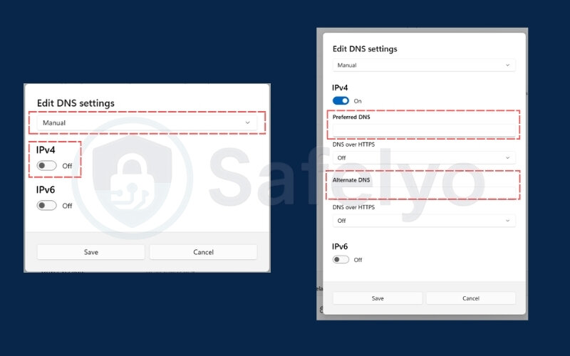 Change DNS to 1.1.1.1 or enable DNS-over-HTTPS - on Windows 11