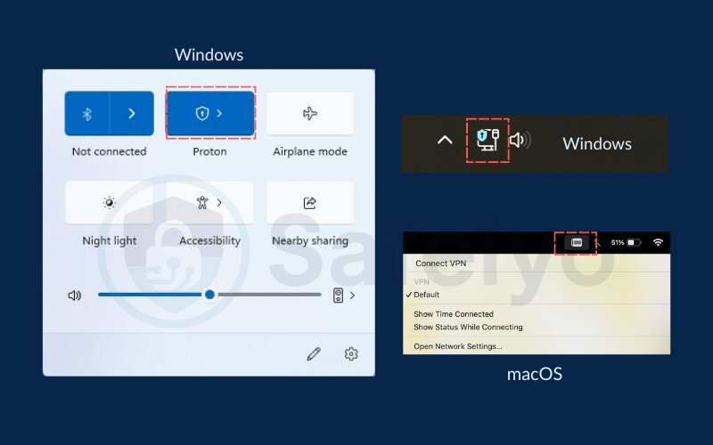 Check the VPN status in the system tray or the menu bar