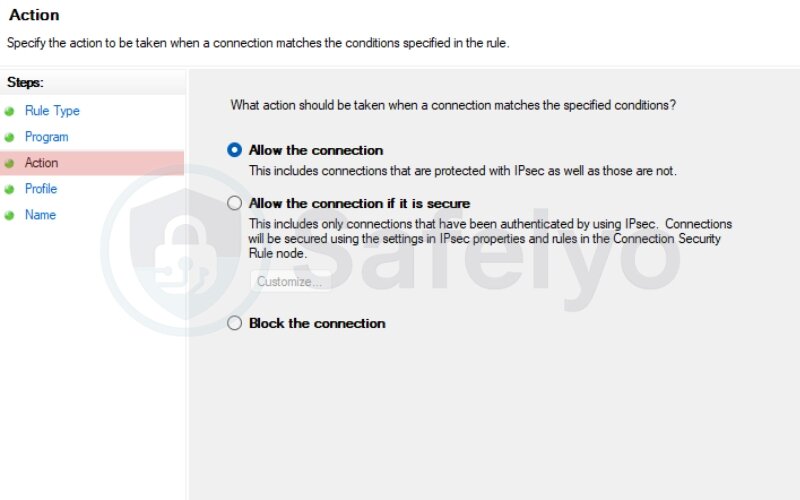 Choose Allow, Block, or Allow if secure