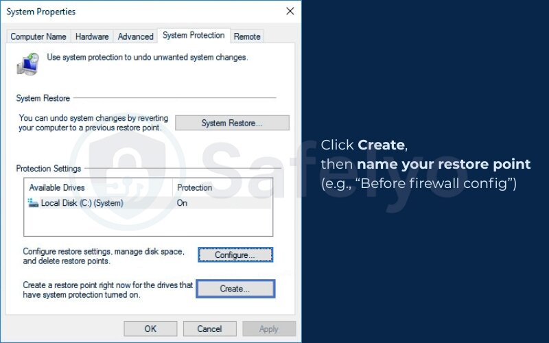 Click Create, then name your restore point 