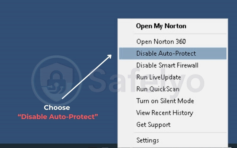 Choose “Disable Auto-Protect” and set it for 15–30 minutes