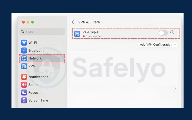 Disable VPN from system settings - Ventura