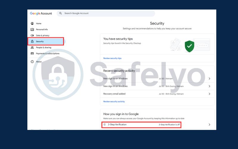 Enable two factor authentication in Gmail on PC 3 Enable two factor authentication in Gmail on PC 3
