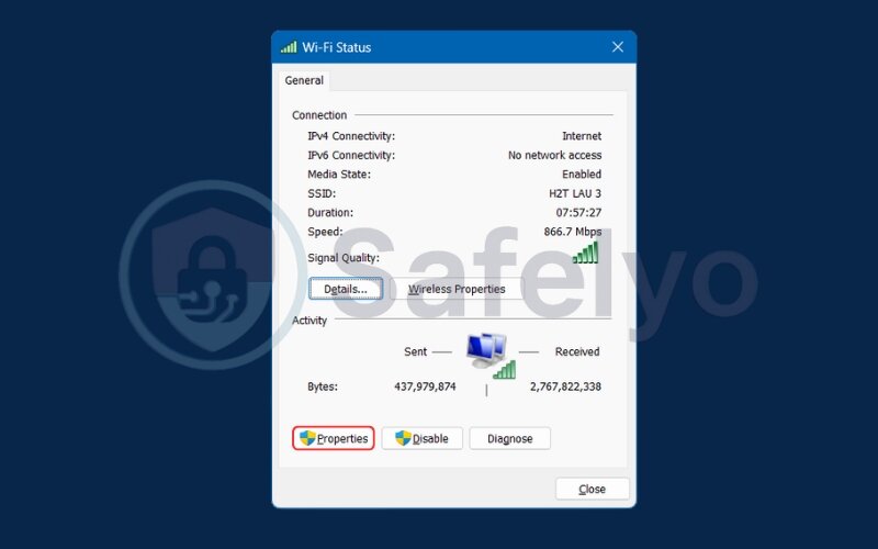 Entering the static IP details