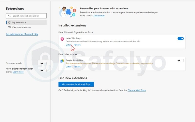  In the pop-up, choose Manage extensions. Find your VPN and click on its name or Details
