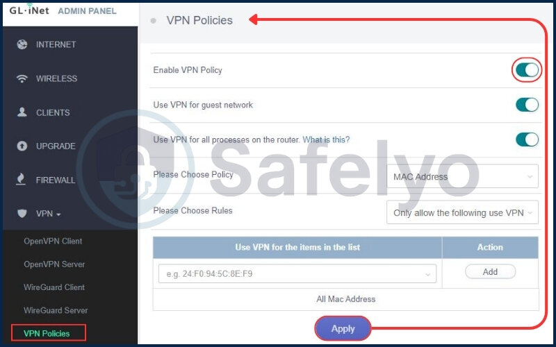 GL.iNet's VPN policy feature