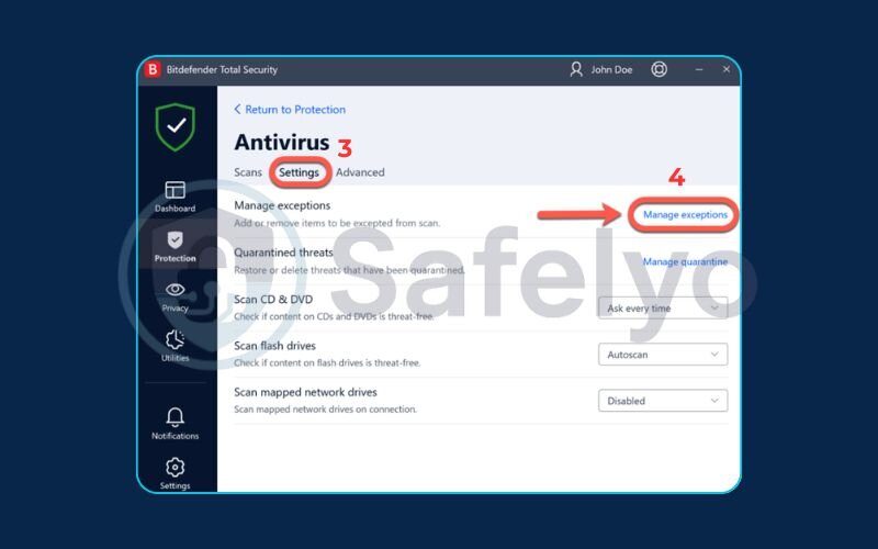 How to add an exception in Bitdefender ̣(3)