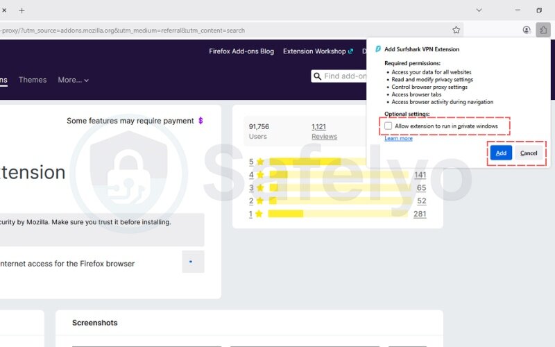 Install the add-on for your VPN service