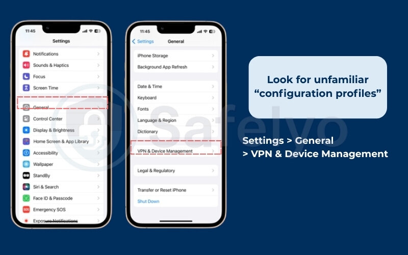Look for unfamiliar configuration profiles