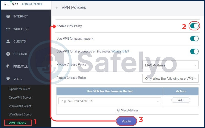 Navigate to the VPN policy section