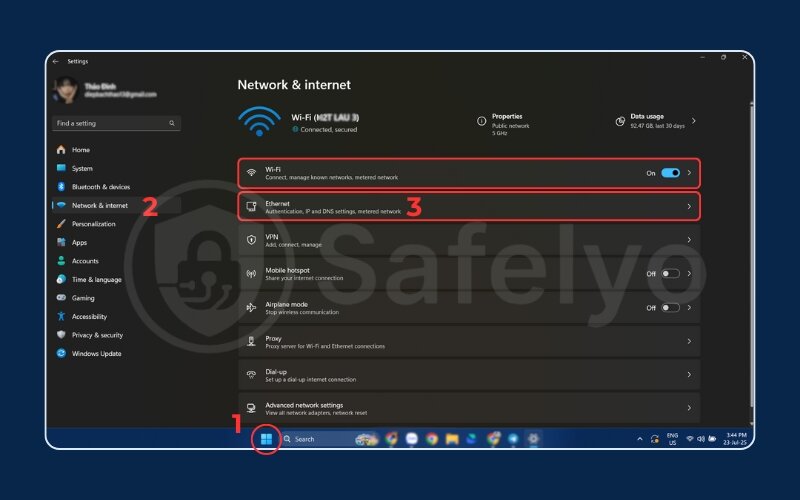 Navigating to network settings