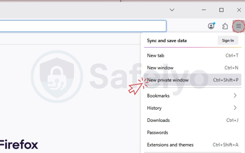 Open the new incognito window on Firefox desktop