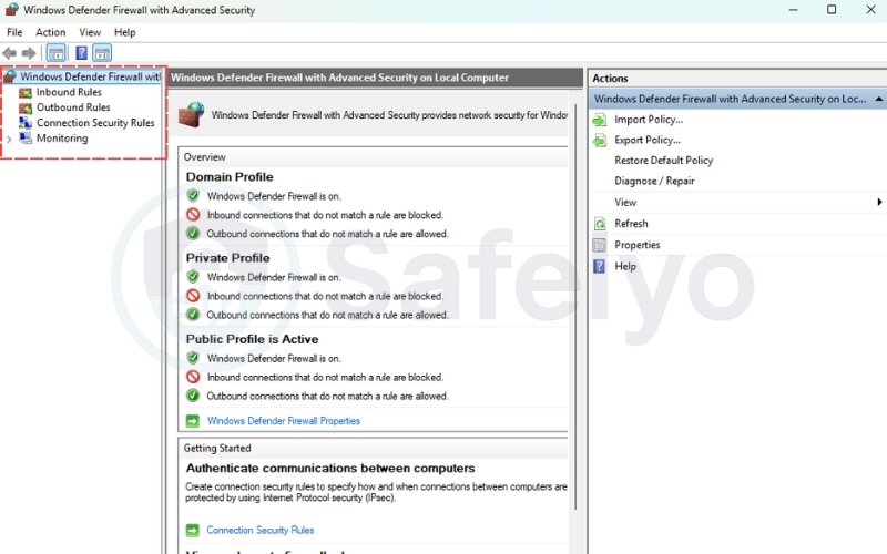 Opening the Advanced Security console (wf.msc)