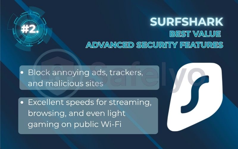 Rank 2 - Surfshark: Best value with advanced security features