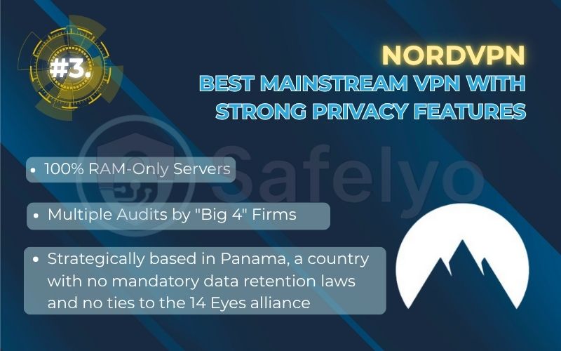 Rank 3 - NordVPN: Best mainstream VPN with strong privacy features Rank 3 - NordVPN: Best mainstream VPN with strong privacy features