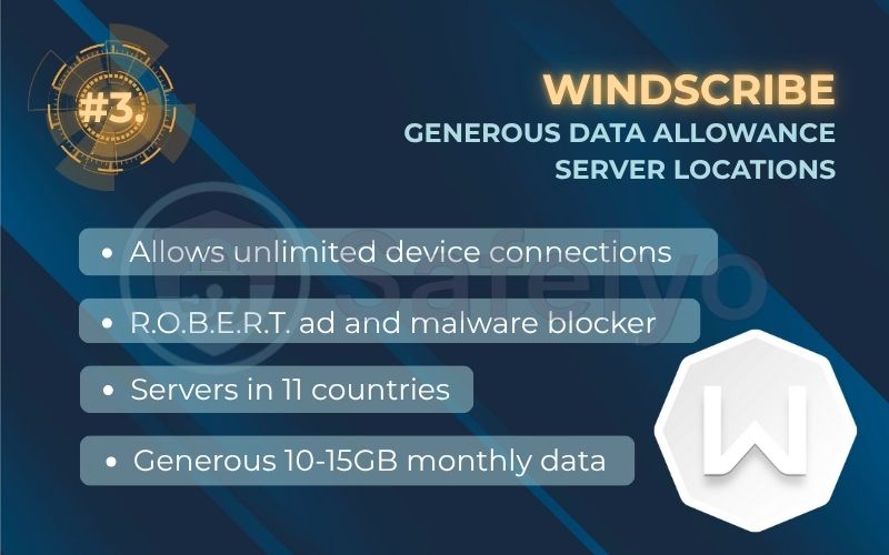 Rank 3 - Windscribe: Best for generous data allowance and server locations Rank 3 - Windscribe: Best for generous data allowance and server locations
