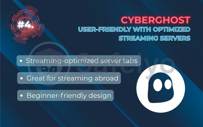 Rank 4 - Cyberghost: User-friendly with optimized streaming servers