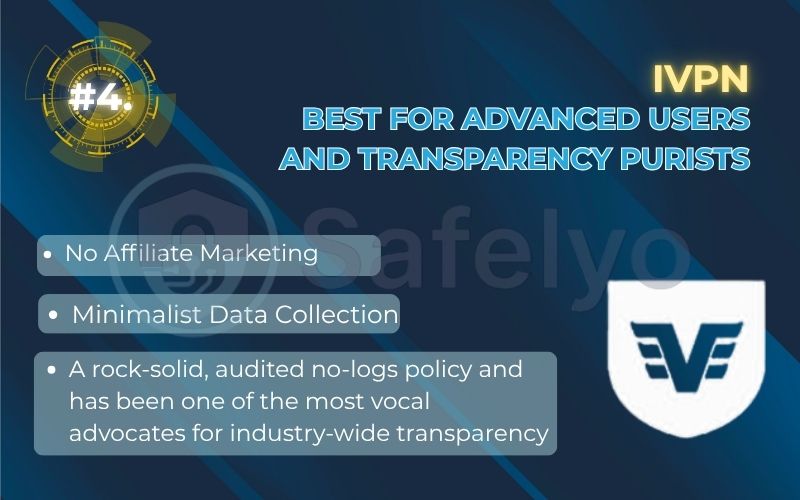 Rank 4 - IVPN: Best for advanced users and transparency purists Rank 4 - IVPN: Best for advanced users and transparency purists