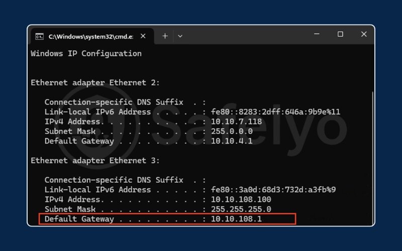 The router's IP address on Windows