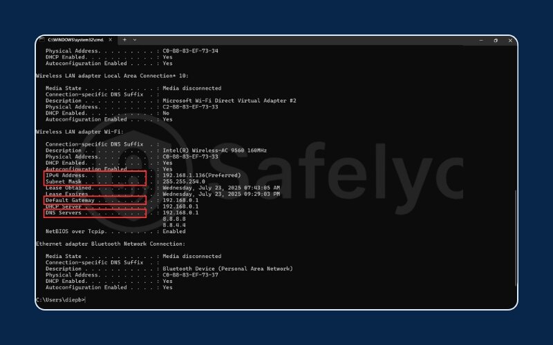 What terms you need to looking for in IPconfig